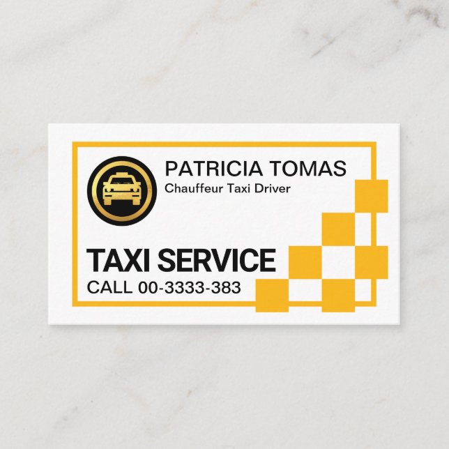 Creative Yellow Check Box Frame Taxi Cab Business Card (Front)