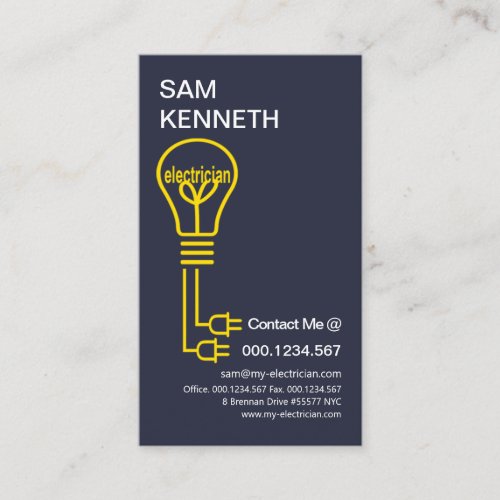 Creative Yellow Light Bulb Power Plug Electrician Business Card