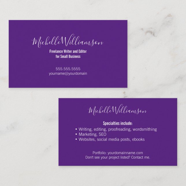 Creatives Freelancer Entrepreneur 2-Sided Purple Business Card (Front/Back)