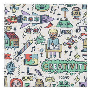 Creativity Activities Funny Doodle Cartoon Set 1. Faux Canvas Print