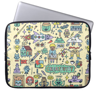 Creativity Activities Funny Doodle Cartoon Set 1. Laptop Sleeve