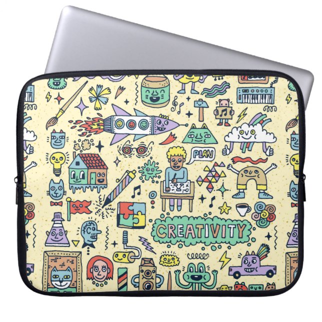 Creativity Activities Funny Doodle Cartoon Set 1.  Laptop Sleeve (Front)