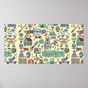 Creativity Activities Funny Doodle Cartoon Set 1.  Poster