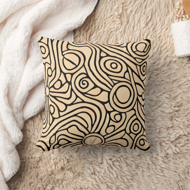 Creativity Beige and Black line art pattern Throw Pillow (Blanket)