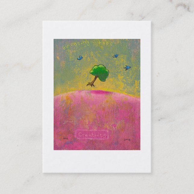 Creativity flying tree blue birds fun unique art business card (Front)