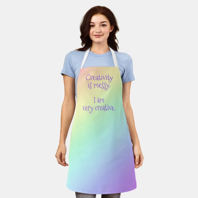 Creativity is Messy Funny Rainbow Apron (Worn)