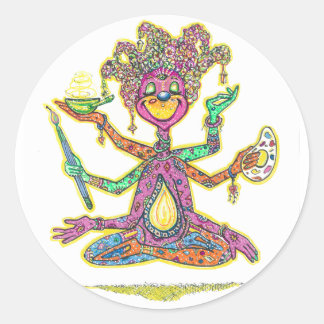 Creativity is personified in this meditation image classic round sticker