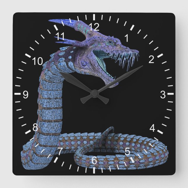 Creature Snake Blue Square Wall Clock (Front)