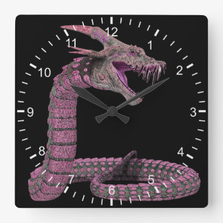 Creature Snake Pink Square Wall Clock