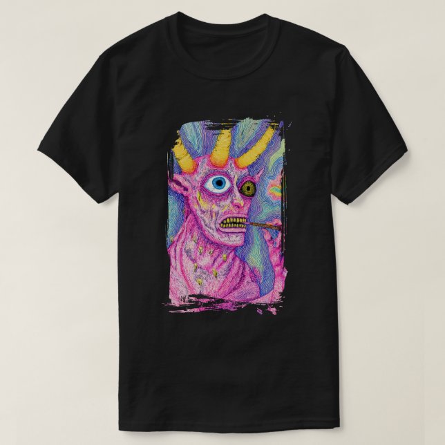 Creature with horns and something in its mouth T-Shirt (Design Front)