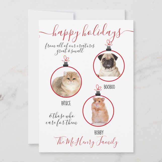 Creatures great & small photo pet Christmas Card (Front)
