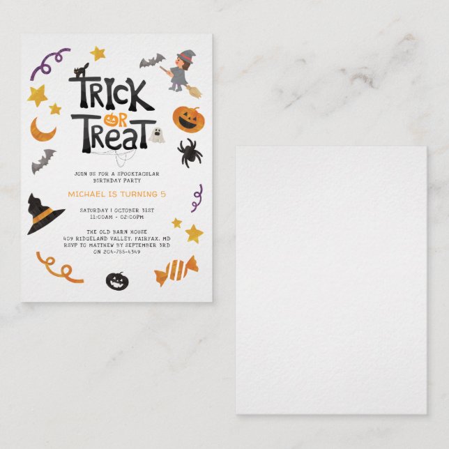 Creatures Halloween Monsters Birthday Party Note Card (Front/Back)