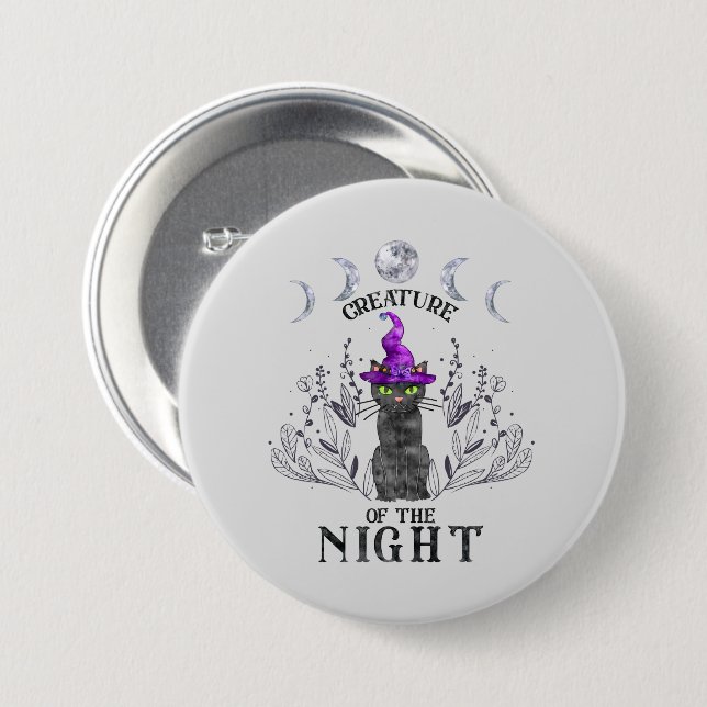 Creatures of the Night – Halloween Black Cat Button (Front & Back)