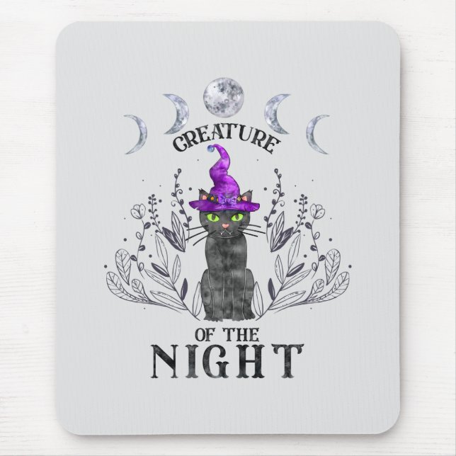 Creatures of the Night – Halloween Black Cat Mouse Pad (Front)