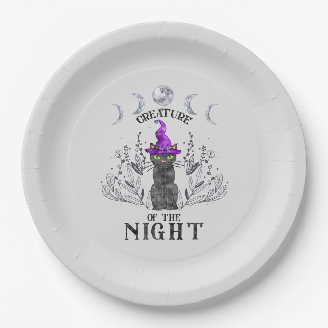 Creatures of the Night – Halloween Black Cat Paper Plates (Front)