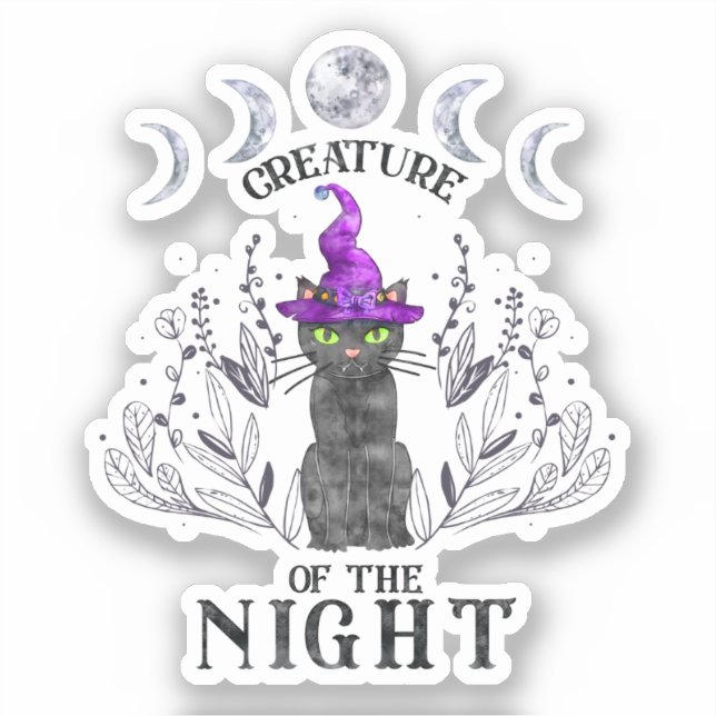 Creatures of the Night – Halloween Black Cat Sticker (Front)