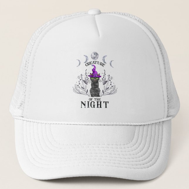 Creatures of the Night – Halloween Black Cat Trucker Hat (Front)