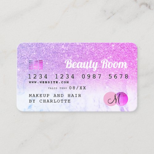 Credit card beauty pink glitter marble monogram