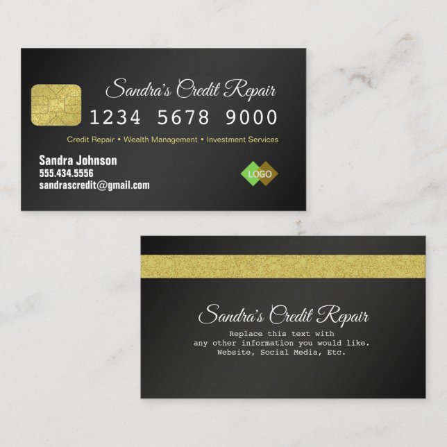 Credit Card Black and Gold Glitter Business Card (Front/Back)
