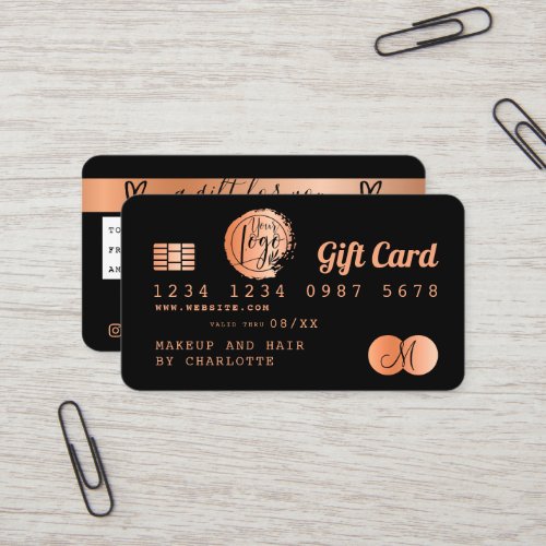 Credit card black rose gold foil gift card