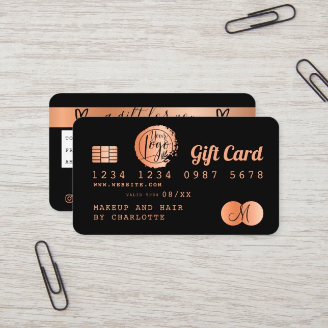 Credit card black rose gold foil gift card (Front/Back In Situ)