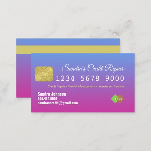 Credit Card Blue and Pink Glitter Business Card