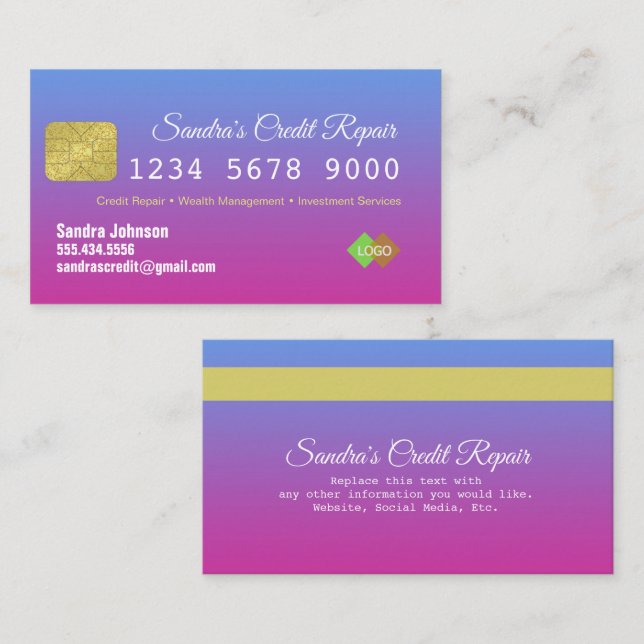 Credit Card Blue and Pink Glitter Business Card (Front/Back)