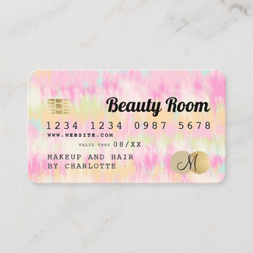 Credit card boho tie dye pastel  beauty monogram