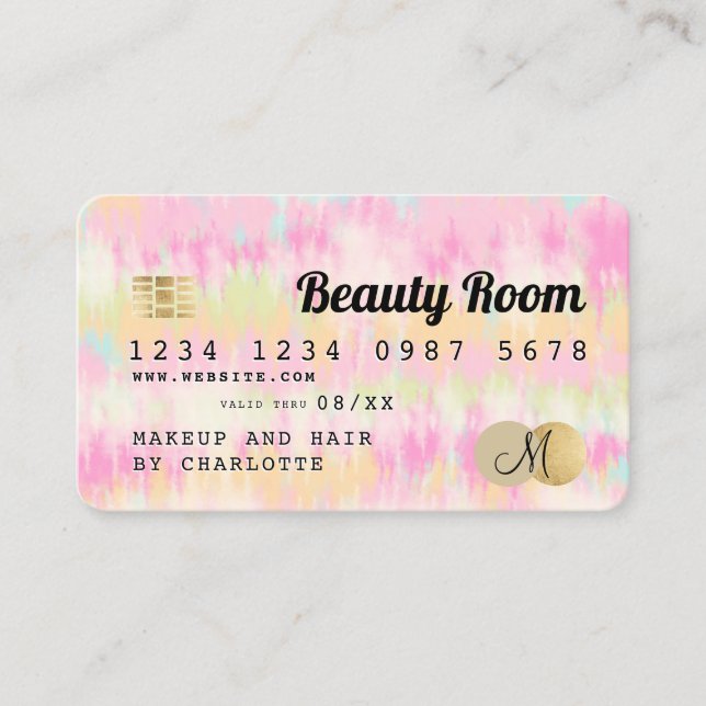 Credit card boho tie dye pastel  beauty monogram (Front)