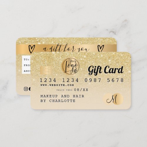 Credit card chic gold glitter ombre gift card