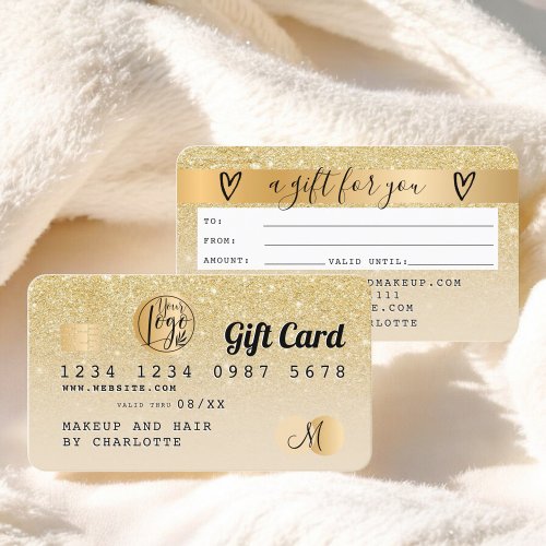 Credit card chic gold glitter ombre gift card