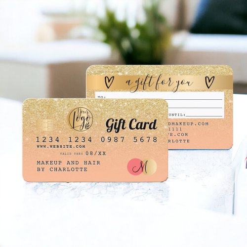 Credit card chic gold glitter ombre peach gift
