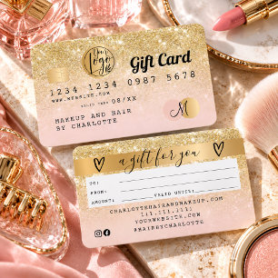 Credit card chic gold glitter ombre pink gift card