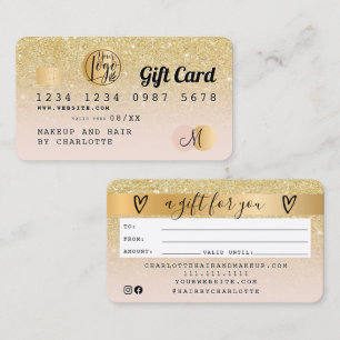 Credit card chic gold glitter ombre pink gift card
