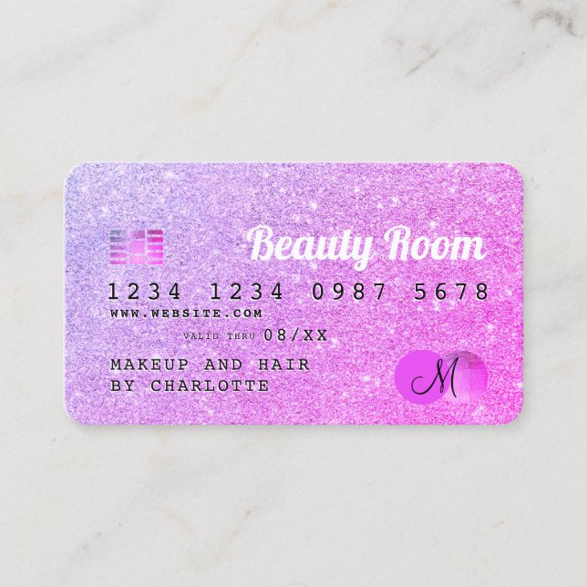 Credit card chic pink glitter beauty monogram (Front)