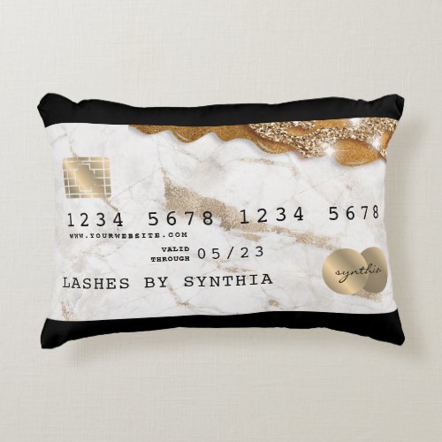 credit card dripping gold and marble accent pillow