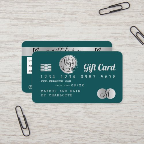 Credit card emerald green silver foil gift card