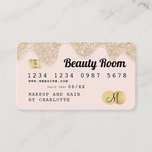 Credit card girly gold glitter drips chic beauty