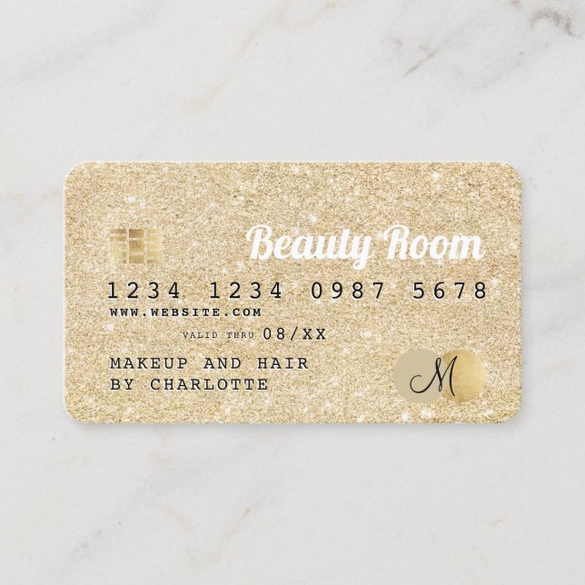 Credit card gold glitter beauty monogram (Front)