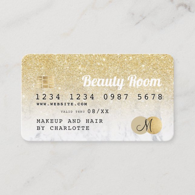 Credit card gold glitter marble beauty monogram (Front)