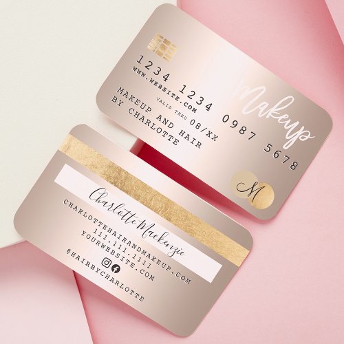 Credit card gold metallic hair makeup monogram