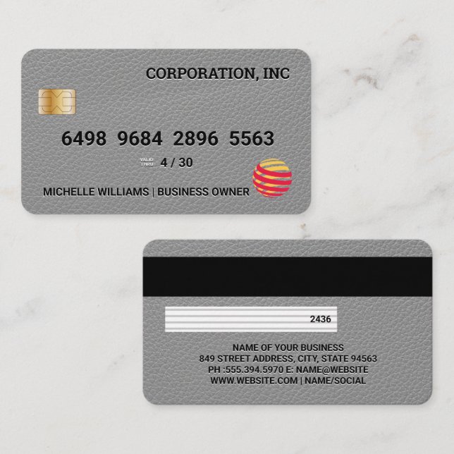 Credit Card | Gray Leather Texture (Front/Back)