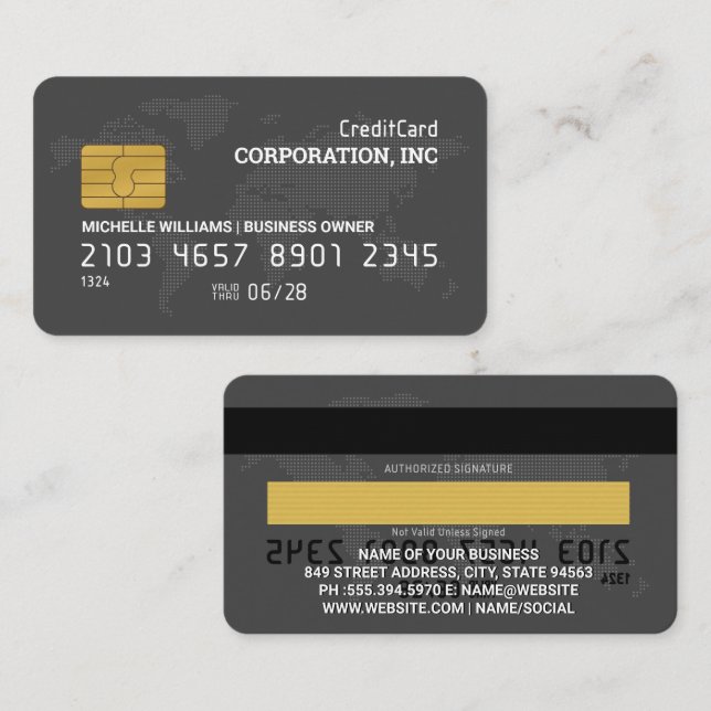 Credit Card | Gray | Map of The World (Front/Back)
