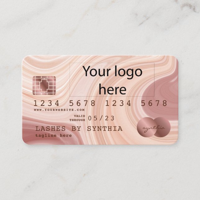Credit Card Modern Dusty Pink Marble Add Your Logo (Front)