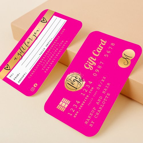Credit card neon pink gold foil gift card