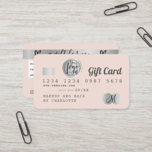 Credit card pastel blush pink silver foil gift 