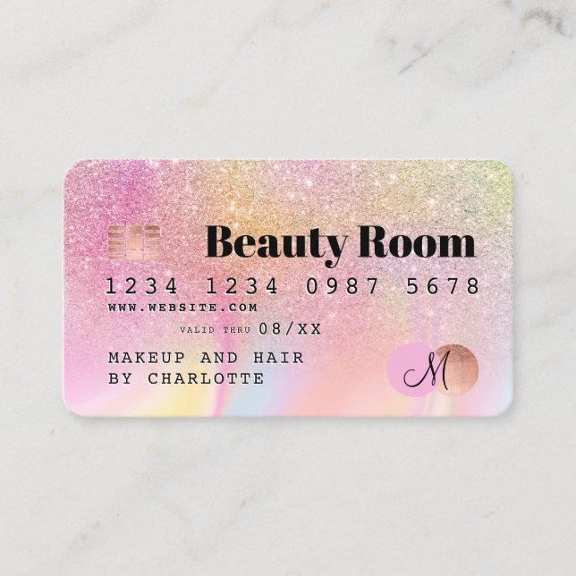Credit card pastel glitter marble beauty monogram (Front)