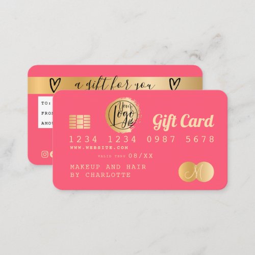 Credit card pink gold foil gift card