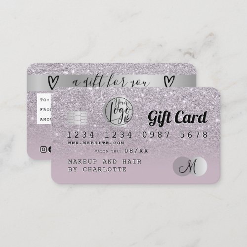 Credit card purple glitter ombre silver gift card