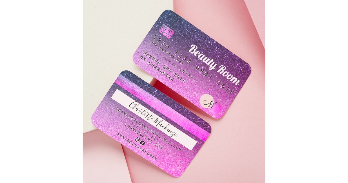 Credit card purple pink glitter beauty | Zazzle
